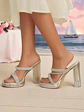 ieftine Petrecere de noapte-Sandale cu toc înalt și platformă, cu sclipici argintiu, pentru femei - pantofi eleganti, cu vârful deschis, pentru petreceri, pentru viața de noapte și evenimentele din club