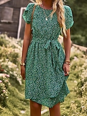 ieftine Rochii Boho-Pentru femei Rochie Mini Rochie florala Rochie Boho Rochie imprimata Modă Clasic Modern Vacanță Concediu Ieșire Fit regulat Floare Manșon scurt Stil Nautic Roșu-aprins Albastru piscină Maro Trifoi