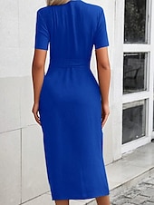 preiswerte Einfaches Kleid-Damen Midikleid Hemdblusenkleid Mode Modern Urlaub Ausgehen Wochenende Normale Passform Einfach Kurzarm Hemdkragen Schwarz Rosa Blau Khaki Sommer