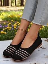 levne Dámské boty s plochou podrážkou-Dámské flyknit casual barefoot boty - prodyšný svršek ze síťoviny, široká špička, balerínky, trendy pruhy, pohodlné na chůzi a běžné aktivity