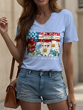 economico Magliette Giorno dell’Indipendenza-Maglietta Patriottica da Donna Grafica Floreale Lettera Vintage Elegante Classica Maniche Corte Collo A V Regular Tops Stampa Quotidiana Week-end Nero Bianco Rosa Blu Viola Estate Primavera