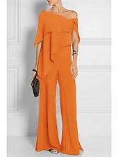 abordables Combinaisons pour maman-Combinaisons invitée de mariage élégante robe de mariage formelle fête longueur du sol manches courtes épaules dénudées automne invité de mariage chiffon avec volants 2025 taille sur mesure gratuite