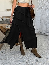 preiswerte Grafische Röcke-Damen Rock A-Linie Mode Lässig Maxi Hohe Taille Röcke Einfach Rüsche Mikroelastisch Urlaub Straße Schwarz Weiß Rote Blau Sommer Polyester