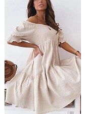 abordables Robes décontractées blanches-Femmes Mini Robe Robe Décontractée Robe d&#039;été Basique Moderne Quotidien Week-end Coupe régulière Uni Manche Courte Épaules Dénudées Noir Blanche Abricot Été