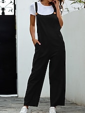 abordables Pantalon uni en coton et lin-Femmes Normal Pantalon en coton et lin Basique Couleur Unie Sans manches Col en U Avec Poches Rue Sortir Coupe régulière Noir Blanche bleu marine Été
