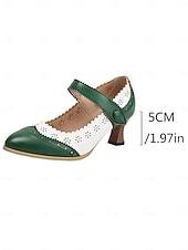 cheap Victorian &amp; Edwardian-Women's 1900s Edwardian Vintage Gatsby Mary Jane Shoes-Green and White Leather Cutout Heels with Scalloped Edge, Perfect for Historical Costumes, Retro Parties, and Daily Wear