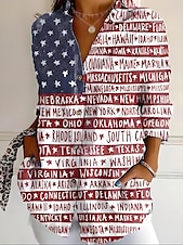 cheap Independence Day Top-Independence Day Women&#039;s Patriotic Fourth of July Shirt Graphic Flag USA Vintage Daily Stylish Long Sleeve Shirt Collar Regular Tops Work Daily Buttons Print Denim Blue Black Red Blue Summer Spring