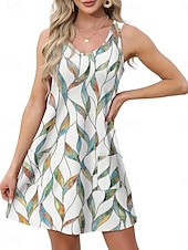 levne Neformální květinové šaty-Dámské Mini šaty Boho šaty Elegantní Na běžné nošení Plážový styl Volný Cikánské Bez rukávů Do V aqua modrá Colourful Bílá Rubínově červená Léto