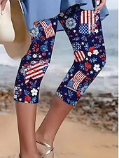tanie Spodnie Dnia Niepodległości-Damskie patriotyczne legginsy w stylu capri wakacyjne moda uliczna długość do łydki wysokie w pasie spodnie z gradientem gwiazd oddychające miękkie elastyczne