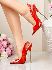 olcso Éjszakaiünneplés-női piros lakkbőr slingback tűsarkú, nyitott orrú kivitelben - szexi magassarkúk éjszakai bulikba