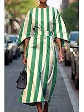 abordables Robes Floraux Imprimés-Femmes Robe Longue Maxi Robe Robe Décontractée Robe d&#039;été Mode Moderne Quotidien Date Week-end Coupe régulière Géométrique Manche 3/4 Col ras du cou Noir Jaune Vert Claire Rose Claire Été