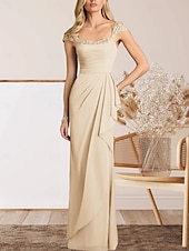 voordelige Vloerlengte-A-Lijn Moeder van de Bruid Jurk Bruiloft Gast Elegante Hartvormige Vloerlengte Chiffon Kap Mouw met Kant Ruching