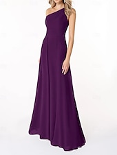 abordables Robes de demoiselle d&#039;honneur-Ligne A Robe de Demoiselle d&#039;Honneur  Une Épaule Sans manches Élégant Longueur au sol Chiffon avec Plis / Fronces 2022