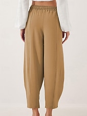 Недорогие широкие ноги и высокая талия-Жен. Брюки Мода Уличный стиль Полная длина Средняя талия Полотняное плетение Карман Эластичный шнурок На открытом воздухе Удобный на открытом воздухе Отпуск