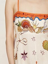 cheap Print Cotton &amp; Linen Dresses-Women&#039;s Long Dress Maxi Dress Cotton Linen Dresses Casual Dress Fashion Outdoor Party Holiday Regular Fit Color Block Sleeveless Spaghetti Strap Orange Summer