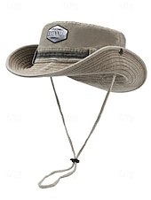 abordables Chapeaux pour hommes-Chapeau de pêche d&#039;extérieur pour homme avec mentonnière réglable, tissu en toile de coton, bord large enroulable classique, adapté aux activités estivales, à la randonnée et aux voyages