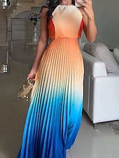 abordables Robes fleuries élégantes-Femmes Robe Longue Maxi Robe Robe froncée Moderne Extérieur Vacances Fête Coupe régulière A Ombre Sans manches Col ras du cou Bleu Orange Vert Été