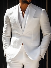 abordables Costumes décontractés-costumes décontractés en lin pour hommes blancs mode d&#039;été décontracté couleur unie coupe standard 2 pièces simple boutonnage deux boutons