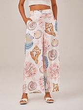 cheap Pants-Shell Print Elastic Waist Wide Leg Pants
