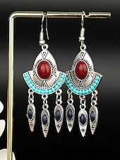cheap Women&#039;s Earring-Women&#039;s Bohemian Turquoise Drop Earrings – Vintage Western Style Statement Jewelry with Feather and Bead Details for Parties, Festivals and Casual Wear