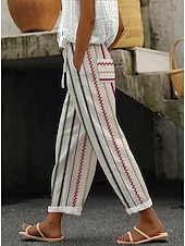 preiswerte Gerade geschnittene Hose-Damen Chinos Baggy-Hosen Strandshorts Urlaub Vintage Mode Volle Länge Hohe Taille Blumen Grafik Geometrisch Drucken Thermowarm Atmungsaktiv Weich Mikroelastisch Formell Urlaub Straße Rubinrot Orange