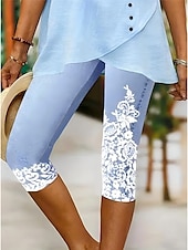 olcso grafikus alsók-Womens leggings capri nadrág magas rugalmasságú nyaralás divatos hawaii térd alatti közép derék virágos grafikus nyomtatás lélegző puha nyaralás alkalmi mindennapi tó kék fekete kék világoskék