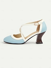 cheap 1920s &amp; Gatsby Era-Women's Light Blue 1920s Vintage Gatsby Crisscross Strap Heels-Retro Style Faux Leather Pumps with Flared Heels for Office, Parties &amp; Inspired Looks