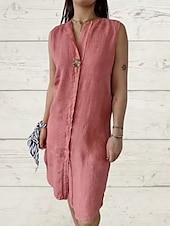 preiswerte Kleider aus Baumwolle und Leinen entwerfen-Damen Minikleid Kleider mit Leinenstruktur aus Poly-Baumwolle Freizeitkleid Sommerkleid Klassisch Modern Täglich Wochenende Normale Passform Einfach Ärmellos V Ausschnitt Schwarz Rosa Grün Sommer