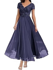 preiswerte Bodenlänge-A-Linie Brautmutterkleid Elegant V Ausschnitt Bodenlang Polyester Kurzarm mit Einfarbig 2025