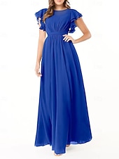 baratos Vestidos para Madrinhas-Vestido de dama de honra em corte A, gola redonda, manga longa, elegante, longo, chiffon com pregas / franzido 2025