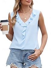 ieftine Top simplu-Pentru femei Camisole Tank Top Culoare solidă Zilnic Casual Fără manșon În V Topuri obișnuite Zilnic Bufantă Negru Alb Albastru piscină Fucsia Vară