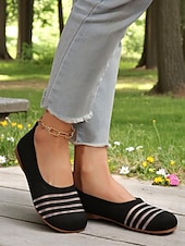 levne Dámské boty s plochou podrážkou-Dámské flyknit casual barefoot boty - prodyšný svršek ze síťoviny, široká špička, balerínky, trendy pruhy, pohodlné na chůzi a běžné aktivity