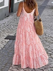 abordables Robes Boho-Femmes Robe Longue Maxi Robe Robe Décontractée Robe évasée Robe Nuisette Robe bohème Mode Extérieur Soirée Fête Coupe régulière Teinture par nouage Sans manches Bretelles spaghetti Noir Rose Claire