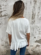 ieftine tricou simplu-Pentru femei Tricou Grafic Modă Modern Casual Manșon scurt Stil Nautic Topuri obișnuite Zilnic Sfârșit de săptămână Bufantă Asimetric Negru Alb Roz Îmbujorat Albastru piscină Vară