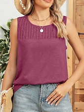 olcso Egyszerű ujjatlan felső-Női Camisole Tank Top Tömör szín Napi Stílusos Alap Ujjatlan Terített nyak Normál felsők Napi Arcpír rózsaszín Bor Medence Lóhere Nyár