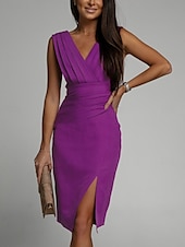 abordables Robe de cocktail-Femmes Mini Robe Robe moulante Anniversaire Coupe régulière Couleur Unie Sans manches Col en V Noir Rouge Bleu Violet Été