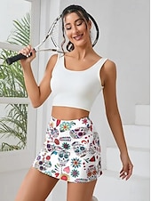billiga Grafiska kjolar-Dam Smal Kjol Tenniskjol Mode Ledigt Mini Hög midja Kjolar Grafisk Blommig Ficka Elastisk Utomhussport Dagligen Vit Rodnande Rosa Grå Sommar Stickat Polyester