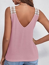 preiswerte Einfaches Tanktop-Damen Camisole-Tanktop Einfarbig Täglich Lässig Ärmellos V Ausschnitt Normale Oberteile Täglich Spitze Patchwork Schwarz Rosa Aprikose Grau Sommer