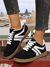 abordables Baskets femme-Baskets basses rétro jaunes pour femmes - Chaussures décontractées à lacets vintage, confortables au quotidien pour un style urbain et extérieur