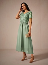 abordables Robe de cocktail-Femmes Robe maxi Robe trapèze Élégant Formel robe demoiselle d honneur Cocktail Coupe régulière Manche Courte Col en V Vert Été