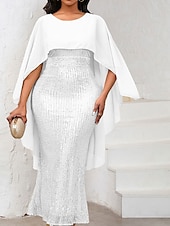 abordables Longueur du plancher-Robe Mère de la Mariée Robe Élégante Col Rond Longueur de Sol Chiffon Manches 3/4 avec Sequins