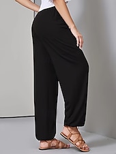 abordables jambe large et taille haute-Femmes Jambe large Slacks Pantalons Streetwear Occasionnel Longueur complète Naturel Uni Avec Poches Conception à cordon élastique Confortable Extérieur Rue Décontracté Quotidien Gris Noir Café Été