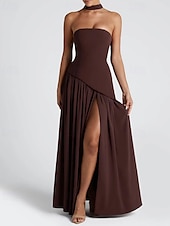 preiswerte Abschlusskleider-Damen Langes Kleid Maxikleid Weißes Kleid Abschlusskleid Partykleid Mode Party Abendgesellschaft Ausgehen Normale Passform Einfach Ärmellos Trägerlos Weiß Gelb Wein Marineblau Sommer