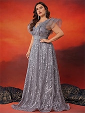 economico Champagne-Abiti A-Line Taglia Plus Elegante Abito Curve Formale per Matrimonio Lunghezza Della Terra Senza Maniche Collo A V In Paillettes 2025