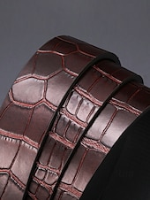 economico Cinture da uomo-Cintura da uomo in vera pelle con fibbia automatica e cricchetto - classico motivo coccodrillo, stile elegante, adatta per matrimoni, affari e occasioni formali