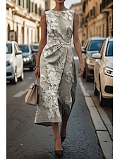 ieftine Tipăriți rochii florale-Pentru femei Rochii Midi Rochie casual Rochie Tip Maieu Rochie de vară Modă Modern Zilnic Dată Sfârșit de săptămână Fit regulat Floral Geometric Fără manșon Stil Nautic Albastru piscină Trifoi Kaki
