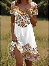 olcso Boho ruhák-Női Mini ruha Pólóruha Nyári ruha Szabadság Alkalmi Boho Alkalmi Normál Grafika Paisley Rövid ujjú V-alakú Sárga Rubin Medence Bíbor Nyár