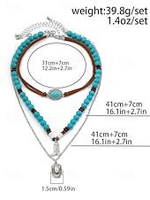 cheap Women&#039;s Necklace-Women&#039;s Western Layered Turquoise Beaded Necklace Set – Boho Statement Jewelry with Cactus &amp; Teardrop Charms, Ideal for Festivals, Country Concerts and Casual Wear