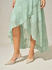 abordables Robe de cocktail-Femmes Robe maxi Robe à Volants Élégant Mariage robe demoiselle d honneur Soirée Fleuri Sans manches Col en U Vert cendré Été Printemps