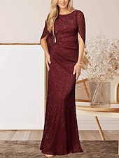 economico Lunghezza del pavimento-Abito per la madre della sposa sirena  tromba abito da matrimonio elegante scollatura a girocollo lunghezza a terra chiffon senza maniche con arricciature